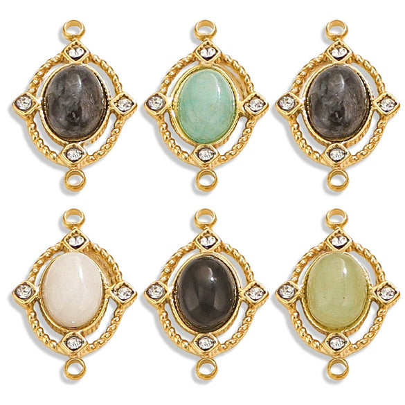 Jewelry Natural Stone Titanium Steel Geometric Double Hole Pendant Electroplated 18K Stainless Steel For Women