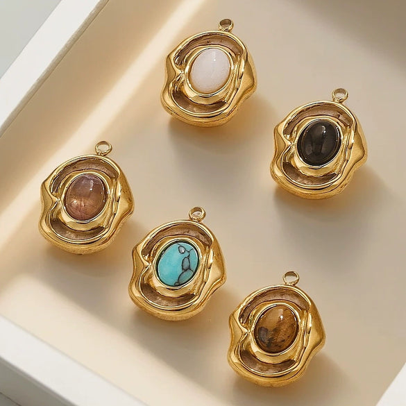 Jewelry Natural Stone Titanium Steel Geometric Eyes Pendant Earrings With Electroplating
