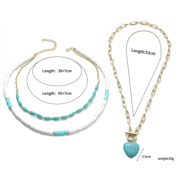Jewelry Natural Stone Turquoise Alloy Beaded Necklace And Bracelet Handmade Geometric Electroplated For Women