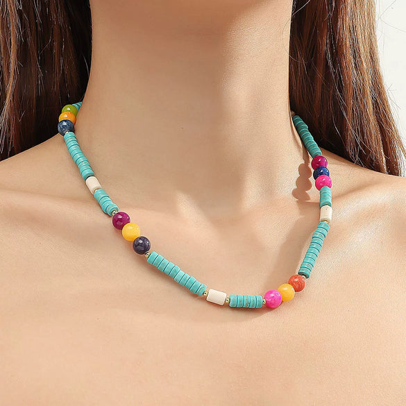 Jewelry Natural Stone Turquoise Alloy Beaded Necklace And Bracelet Handmade Geometric Electroplated For Women