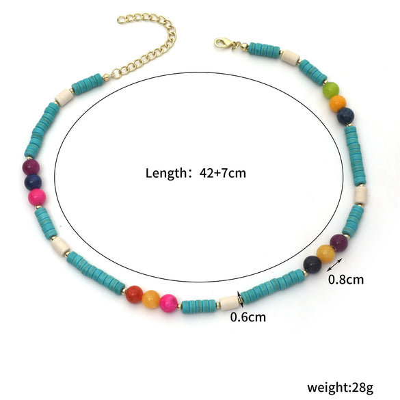 Jewelry Natural Stone Turquoise Alloy Beaded Necklace And Bracelet Handmade Geometric Electroplated For Women