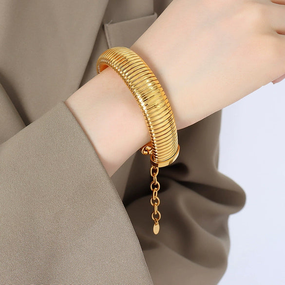 Jewelry Necklace And Bracelet Set 316L Stainless Steel Snake Bone Chain Electroplated 18K Gold Women's Exaggerated Design