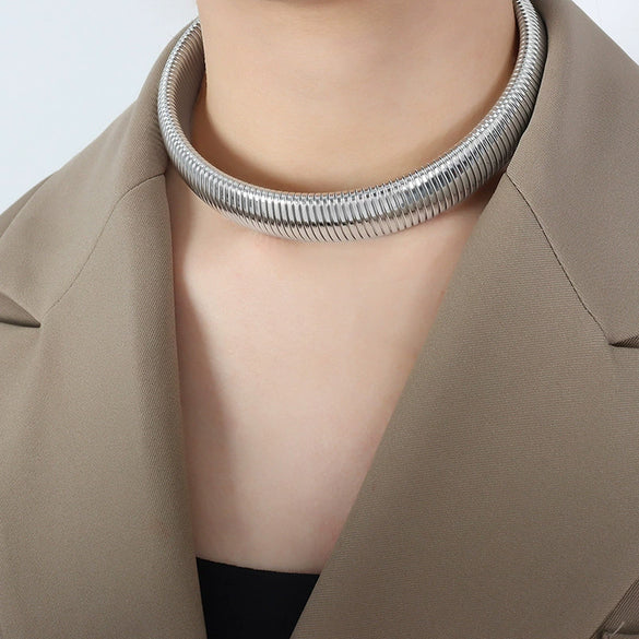 Jewelry Necklace And Bracelet Set 316L Stainless Steel Snake Bone Chain Electroplated 18K Gold Women's Exaggerated Design