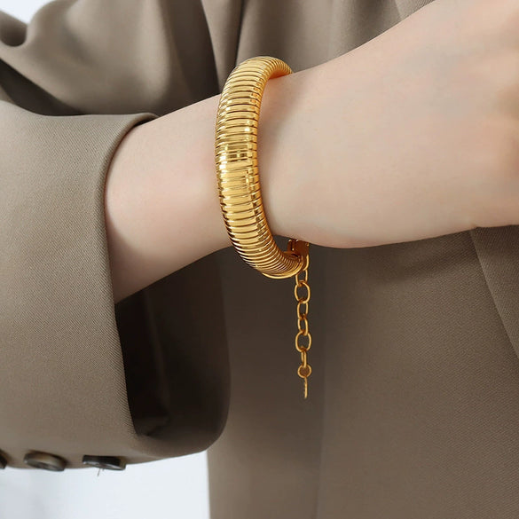 Jewelry Necklace And Bracelet Set 316L Stainless Steel Snake Bone Chain Electroplated 18K Gold Women's Exaggerated Design