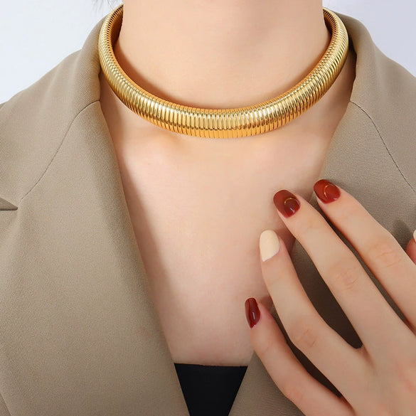 Jewelry Necklace And Bracelet Set 316L Stainless Steel Snake Bone Chain Electroplated 18K Gold Women's Exaggerated Design