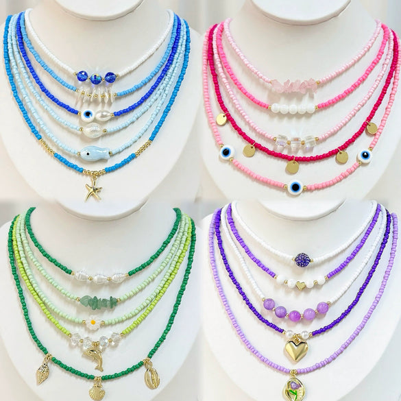 Jewelry Necklace Artificial Crystal Heart Flowers Geometric Animals Zodiac Handmade Electroplated Pearl Chain For Women