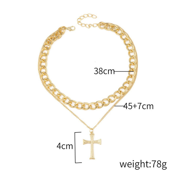 Jewelry Necklace Baroque Cross Alloy Ochain Geometric Electroplating