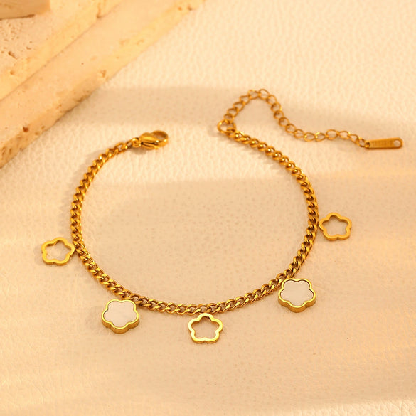 Jewelry Necklace Bracelet Earrings Set Stainless Steel Titanium Steel Hollow Five Leaf Flower Love Water Drops Bell Pattern