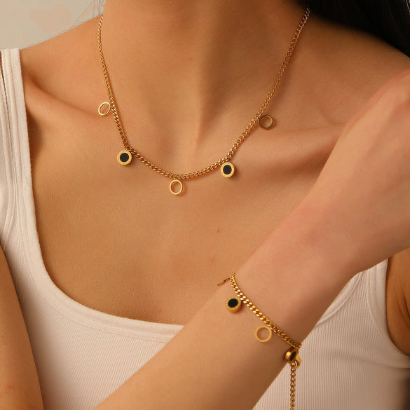 Jewelry Necklace Bracelet Earrings Set Stainless Steel Titanium Steel Hollow Five Leaf Flower Love Water Drops Bell Pattern