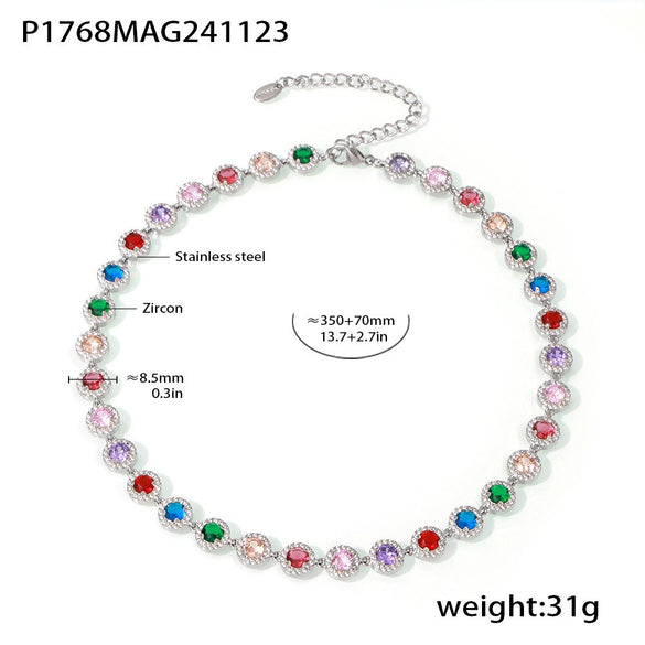 Jewelry Necklace Bracelet Set 316L Stainless Steel Zircon Electroplating Light Luxury Style