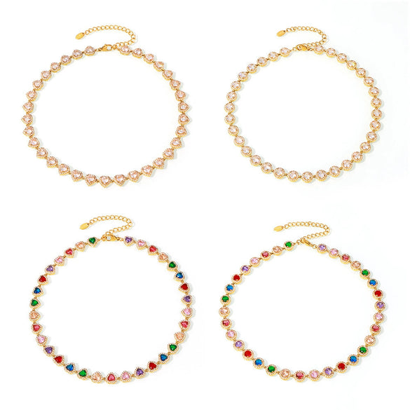 Jewelry Necklace Bracelet Set 316L Stainless Steel Zircon Electroplating Light Luxury Style