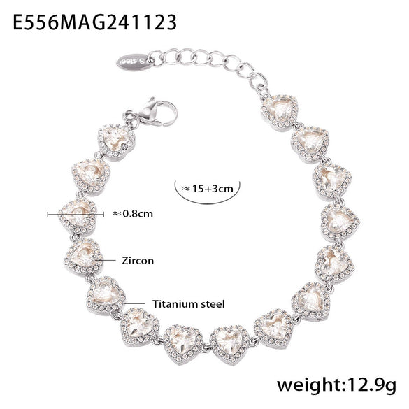 Jewelry Necklace Bracelet Set 316L Stainless Steel Zircon Electroplating Light Luxury Style