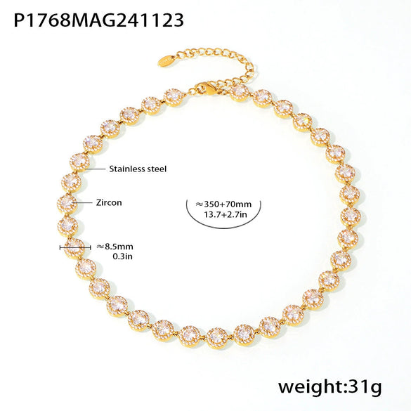 Jewelry Necklace Bracelet Set 316L Stainless Steel Zircon Electroplating Light Luxury Style
