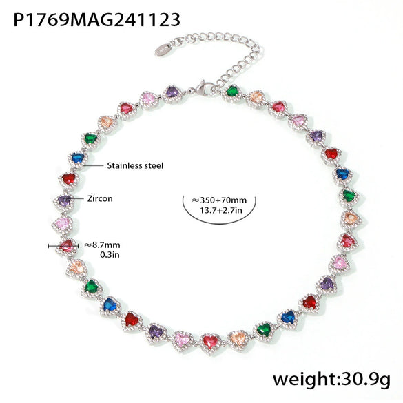 Jewelry Necklace Bracelet Set 316L Stainless Steel Zircon Electroplating Light Luxury Style