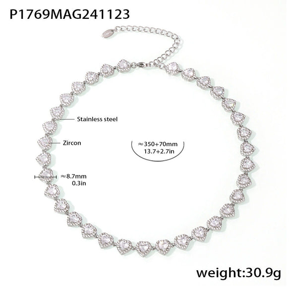 Jewelry Necklace Bracelet Set 316L Stainless Steel Zircon Electroplating Light Luxury Style