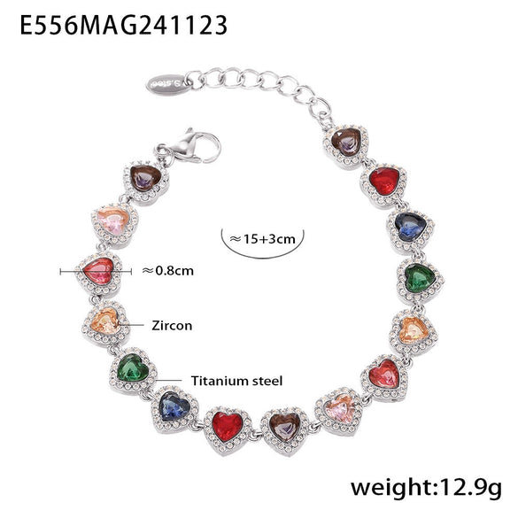 Jewelry Necklace Bracelet Set 316L Stainless Steel Zircon Electroplating Light Luxury Style