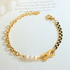 Jewelry Necklace Bracelet Set 316L Stainless Steel Bamboo Chain Electroplating Zircon Freshwater Pearl Letters Design