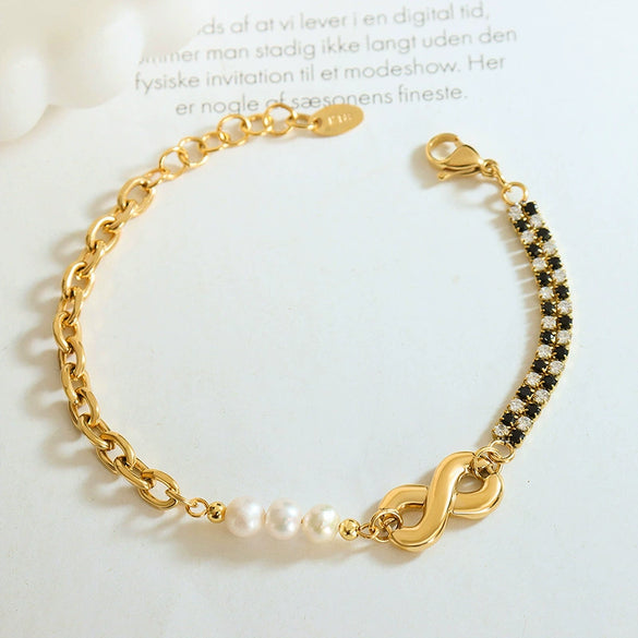 Jewelry Necklace Bracelet Set 316L Stainless Steel Bamboo Chain Electroplating Zircon Freshwater Pearl Letters Design