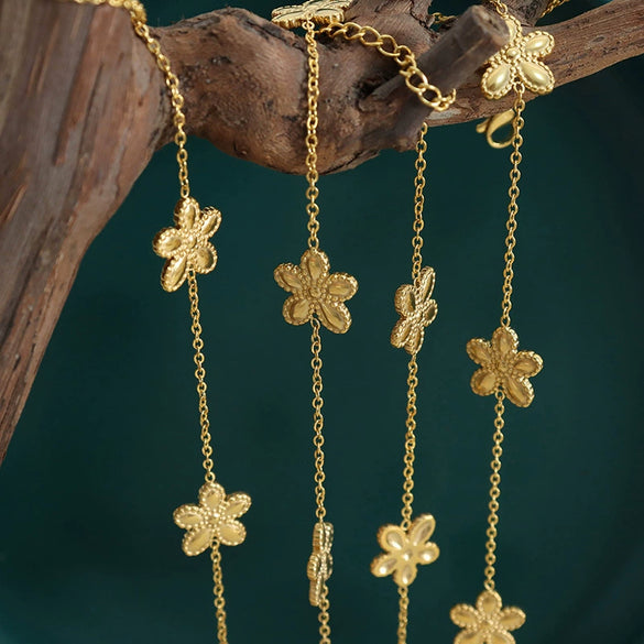Jewelry Necklace Bracelet Set 316L Stainless Steel Gold Plated Daisy Flower Design For Women