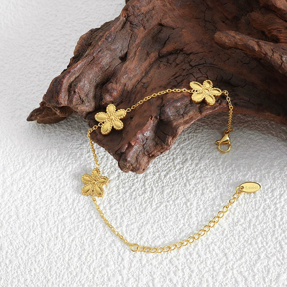 Jewelry Necklace Bracelet Set 316L Stainless Steel Gold Plated Daisy Flower Design For Women