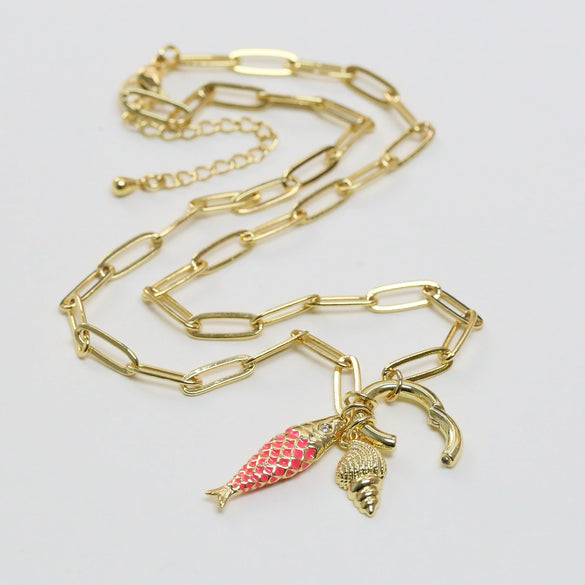 Jewelry Necklace Copper Brass Animal Zodiac Ocean Conch Starfish Small Fish Diy Handmade Electroplated