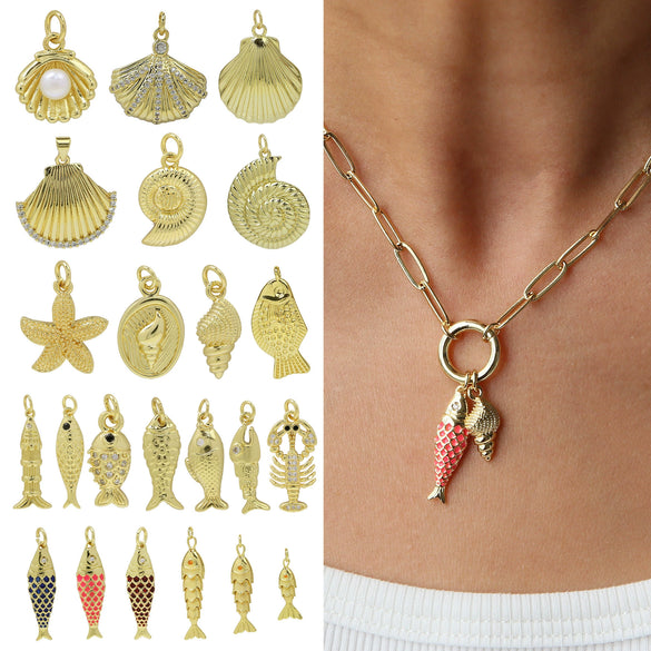 Jewelry Necklace Copper Brass Animal Zodiac Ocean Conch Starfish Small Fish Diy Handmade Electroplated
