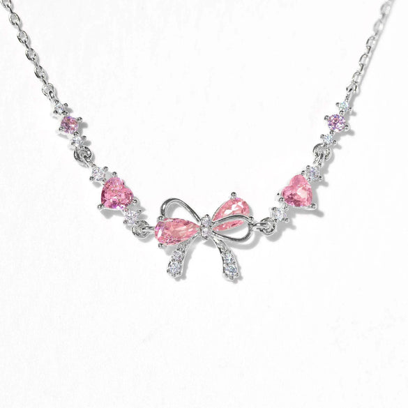 Jewelry Necklace Copper Heart Zircon Butterfly Bow Style For Women