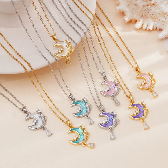 Jewelry Necklace Copper O Chain Mixed Gemstone Inlay Microinlaid Zircon Star Moon Electroplating Women's