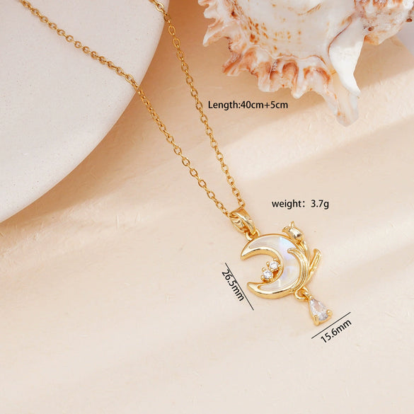 Jewelry Necklace Copper O Chain Mixed Gemstone Inlay Microinlaid Zircon Star Moon Electroplating Women's