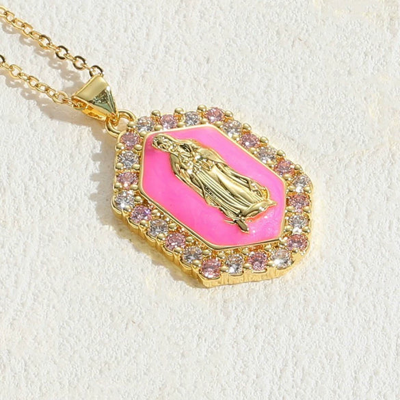 Jewelry Necklace Copper Zircon Dripping Oil Geometric Simple Style Pendant
