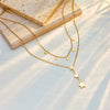 Jewelry Necklace Doublelayered Fivepointed Star Diamond Tassel Pendant Titanium Steel Geometric Electroplating