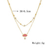 Jewelry Necklace Doublelayered Goldplated Diamondencrusted Stainless Steel Chain With Oil Lotus Design Electroplated