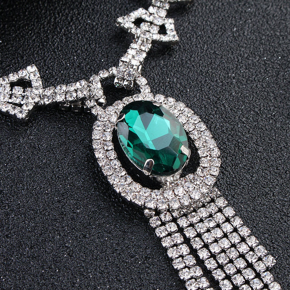 Jewelry Necklace Earrings Set Alloy Snake Bone Chain Mixed Gem Inlay Love Water Drops Bell Pattern Electroplating