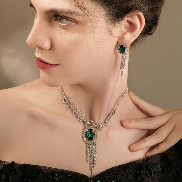 Jewelry Necklace Earrings Set Alloy Snake Bone Chain Mixed Gem Inlay Love Water Drops Bell Pattern Electroplating