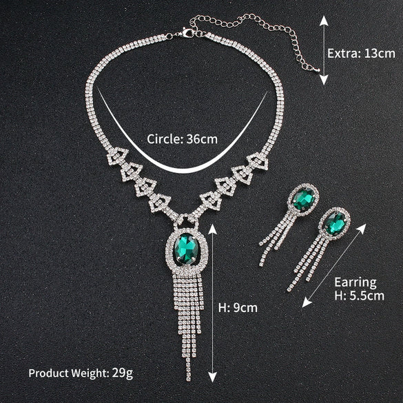 Jewelry Necklace Earrings Set Alloy Snake Bone Chain Mixed Gem Inlay Love Water Drops Bell Pattern Electroplating