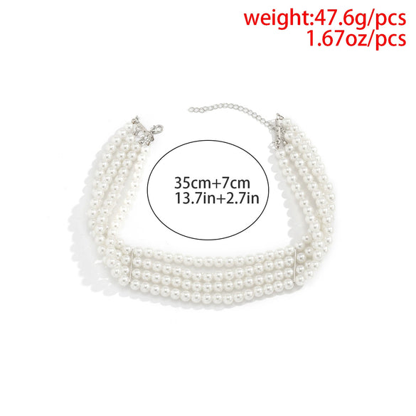 Jewelry Necklace Handmade Multilayer Imitation Pearl Plastic Resin Geometric Snake Bone Chain Women Choker