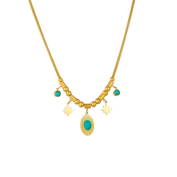 Jewelry Necklace Oval Turquoise Star Pendant Titanium Steel Chain Electroplated
