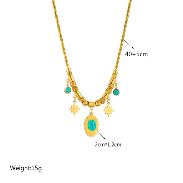 Jewelry Necklace Oval Turquoise Star Pendant Titanium Steel Chain Electroplated