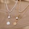 Jewelry Necklace Pearl Multi Layer Round Bead Head Pendant Alloy Cable Chain Geometric Electroplating