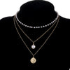Jewelry Necklace Pearl Multi Layer Round Bead Head Pendant Alloy Cable Chain Geometric Electroplating