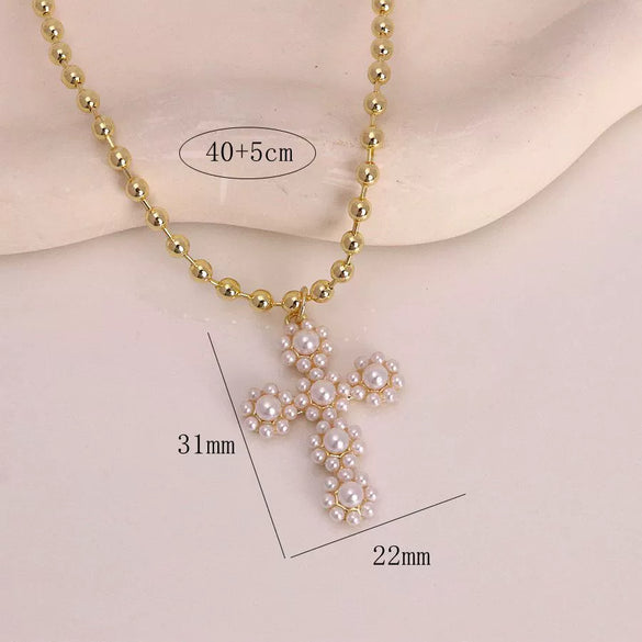 Jewelry Necklace Pendant Imitation Pearl Copper Geometric Ball Chain Electroplated Inlaid