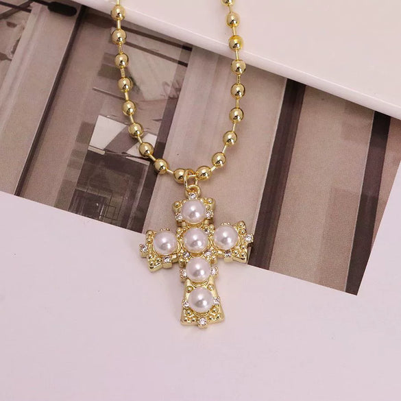 Jewelry Necklace Pendant Imitation Pearl Copper Geometric Ball Chain Electroplated Inlaid