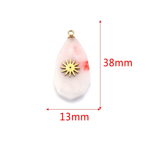 Jewelry Necklace Pendant Natural Stone Pink Crystal Turquoise Stainless Steel Titanium Steel Square Electroplated
