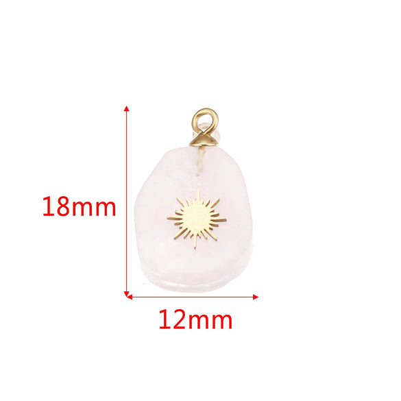 Jewelry Necklace Pendant Natural Stone Pink Crystal Turquoise Stainless Steel Titanium Steel Square Electroplated