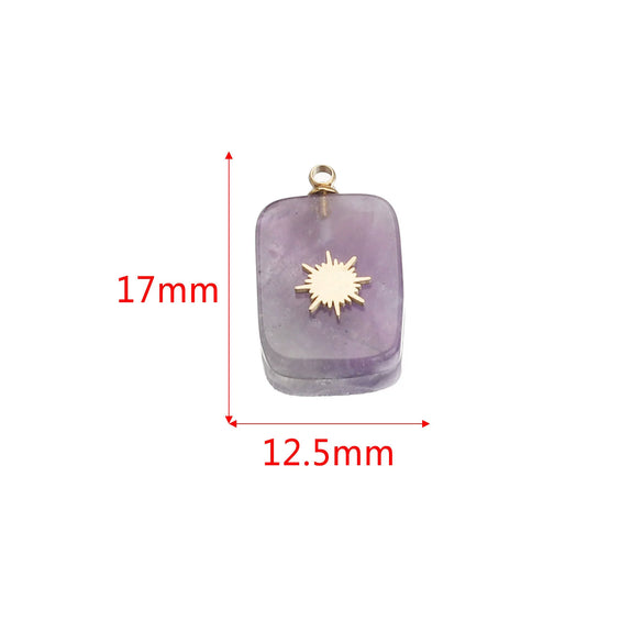 Jewelry Necklace Pendant Natural Stone Pink Crystal Turquoise Stainless Steel Titanium Steel Square Electroplated