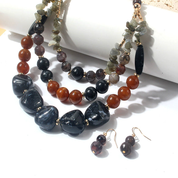 Jewelry Necklace Plastic Resin Artificial Crystal Ushaped Geometric Snake Bone Chain Multilayer Clavicle Chain