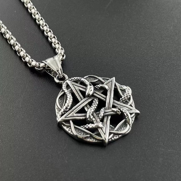 Jewelry Necklace Punk Fivepointed Star Skull Round Doll Pattern Stainless Steel Polish Casting For Men