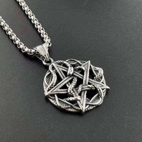 Jewelry Necklace Punk Fivepointed Star Skull Round Doll Pattern Stainless Steel Polish Casting For Men