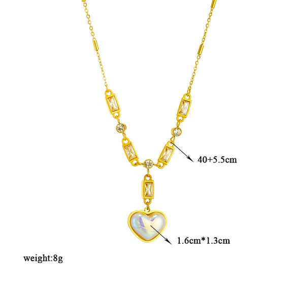 Jewelry Necklace Retro Elegant Temperament Colorful Pearl Love Pendant Diamond Chain Stainless Steel Electroplating For Women