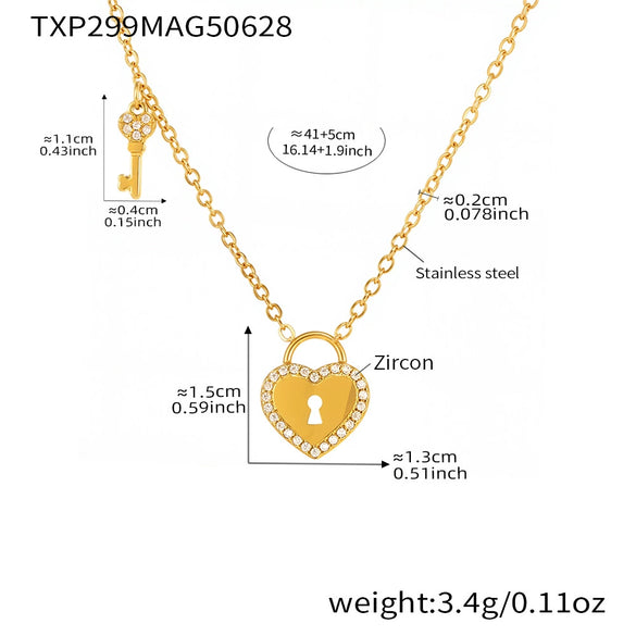 Jewelry Necklace Set Heart Lock Key 316L Stainless Steel 316L Stainless Steel Electroplating Chain Design